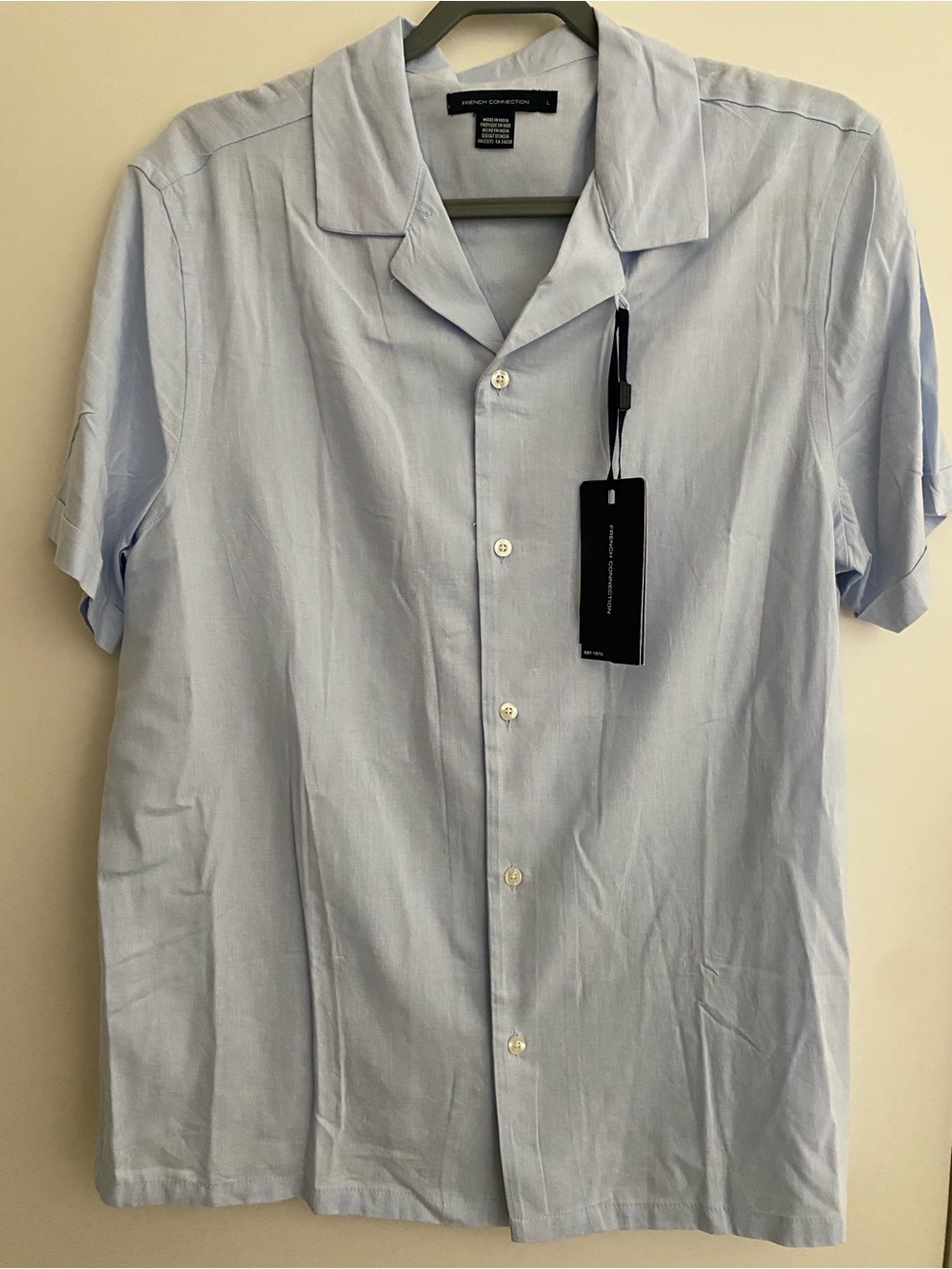 French Connection Pale Blue Short-Sleeve Button-Down Shirt